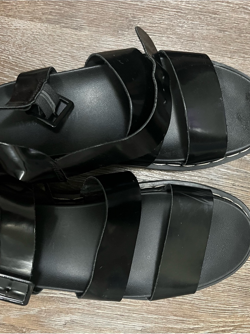 Women's Black Buckle Strap Slide Sandals